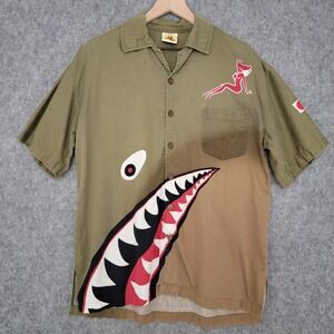 Max Boxxer Shirt Mens L Green Brown Two-Tone Military Shark Flying Tiger Pin Up